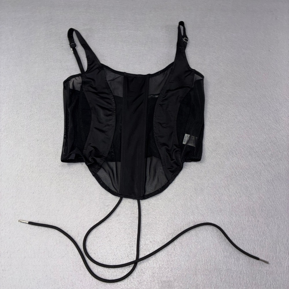 Fashion Nova Corset Top Womens XL Black Sheer Mesh Lace Up Back IT11105